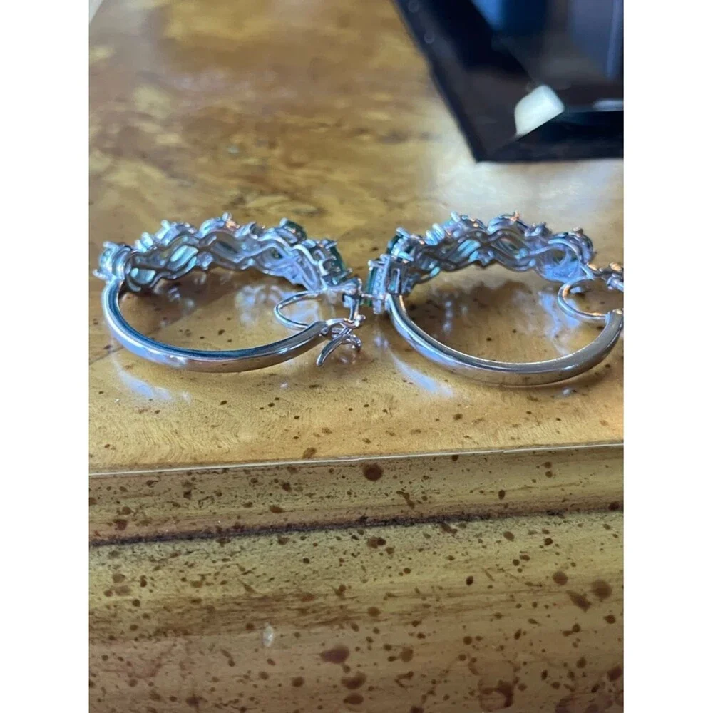 Natural Green Apatite Sterling Silver Hoop Earrings
